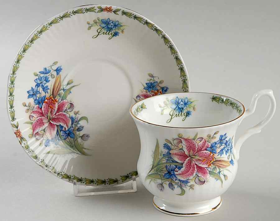 Flower of the Month Footed Cup & Saucer Set by Queen's-1