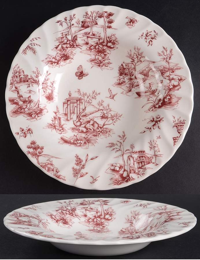 Toile Pink Rim Soup Bowl by Queen's-1