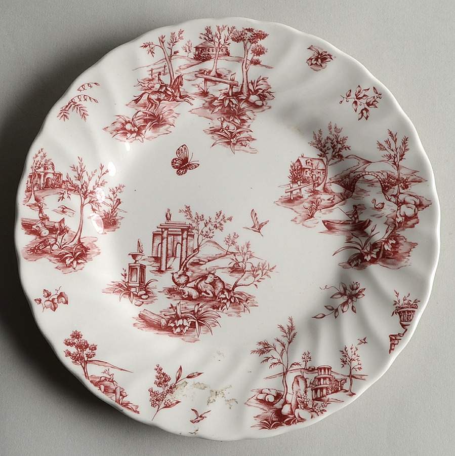 Toile Pink Salad Plate by Queen's-1