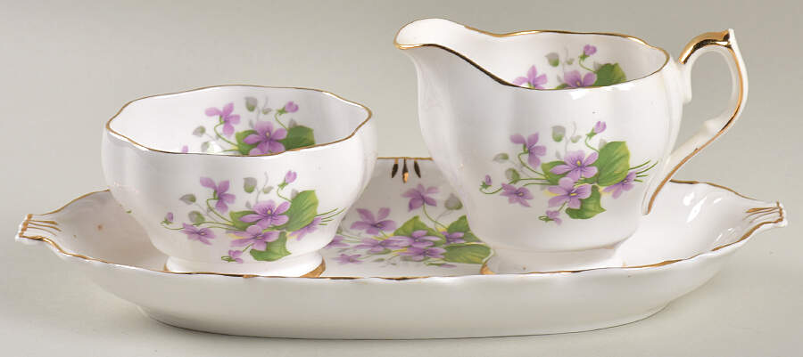 205 Mini Creamer & Open Sugar with Tray by Queen Anne (England)-1