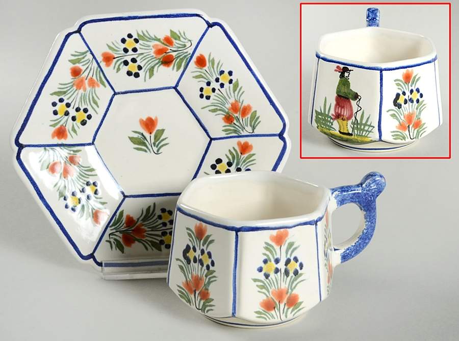 QUI102 Flat Cup & Saucer Set by Quimper-1