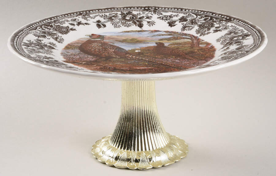 Quintessential Game Cake Stand with 4"-5" Metal Pedestal  Hc by Queen's-1