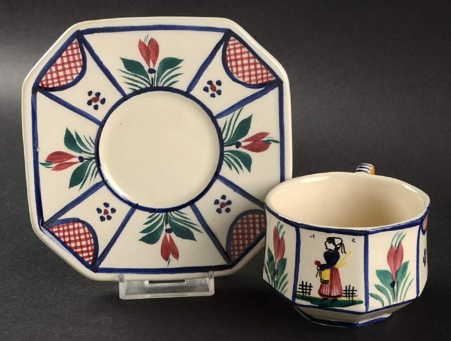 QUI105 Flat Cup & Saucer Set by Quimper-1