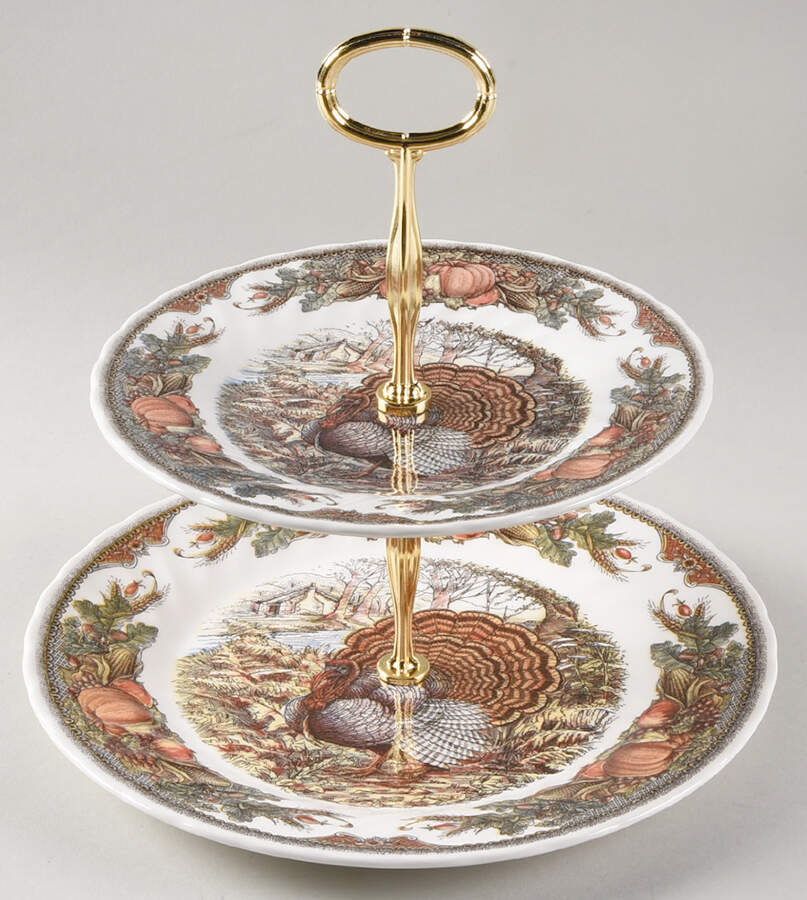 Harvest Bounty 6 5/8"-10"  2 Tiered Serving Tray (Dp, Sp) HC by Queen's-1