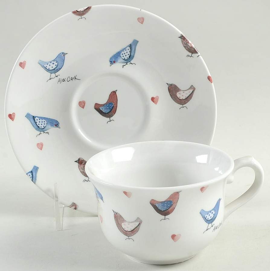 Alex Clark Lovebirds Flat Cup & Saucer Set by Queen's-1
