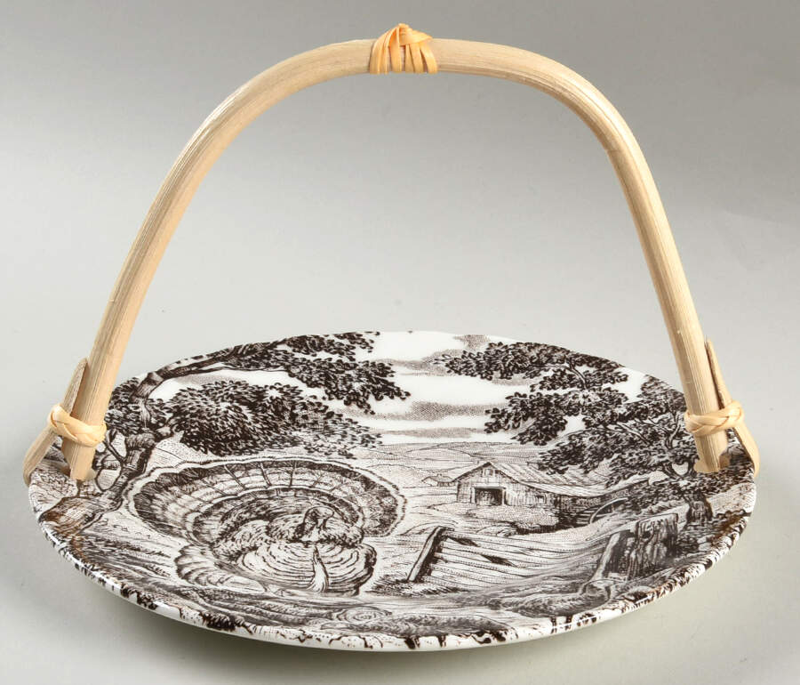 Homestead Turkey 5 3/8"-5 5/8" Bamboo Handled Serving Plate  HC by Queen's-1
