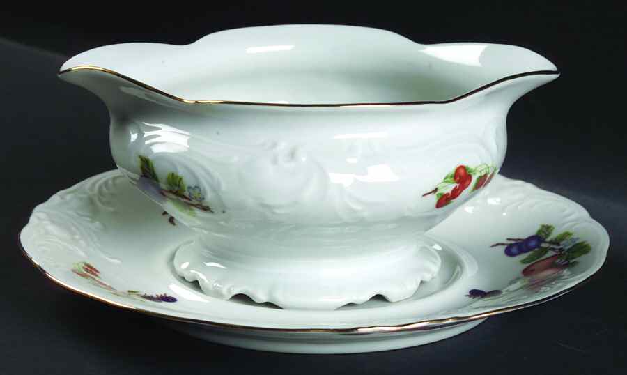 Fruit Garland Gravy Boat & Underplate by Royal Kent (Poland)-1