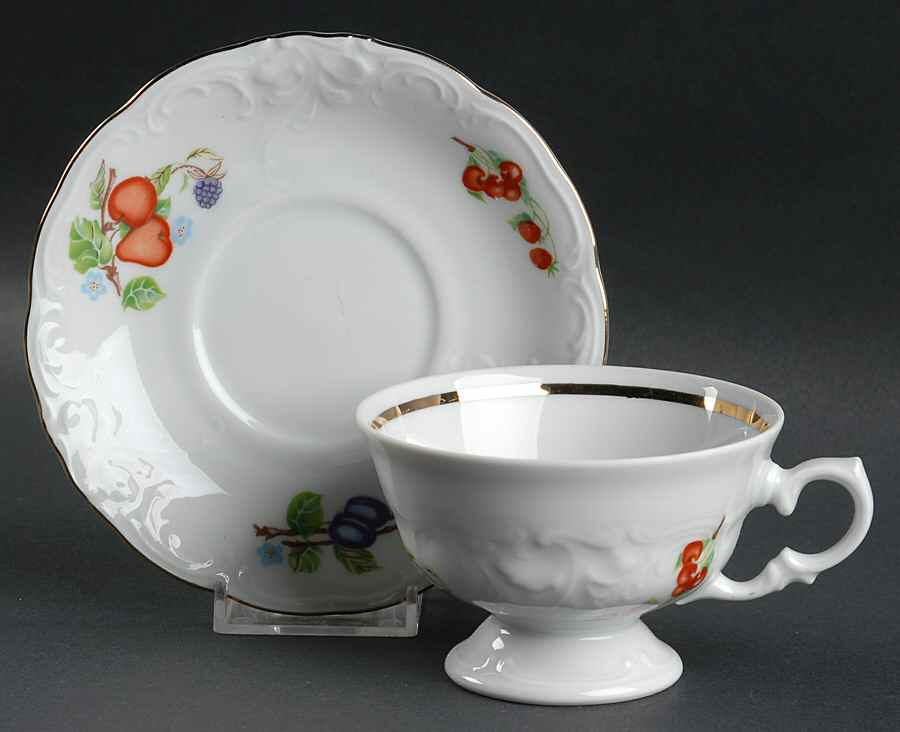 Fruit Garland Footed Cup & Saucer Set by Royal Kent (Poland)-1