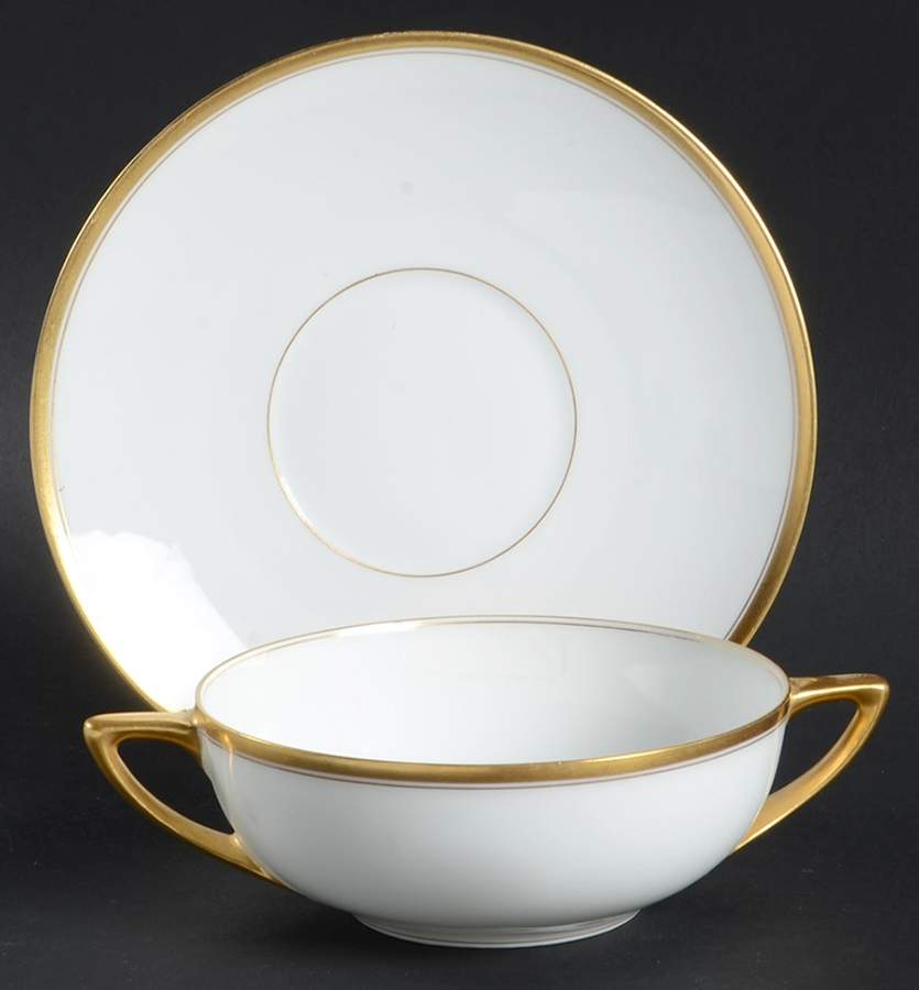 1133 (Gold & White) Flat Cream Soup Bowl & Saucer Set by Rosenthal - Continental-1