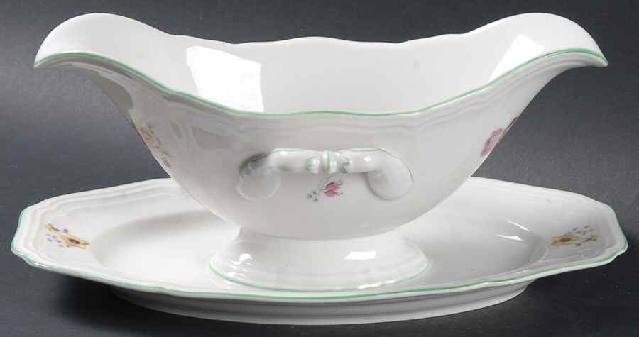2664 (Chippendale, Cream, Green Trim) Gravy Boat with Attached Underplate by Rosenthal - Continental-1