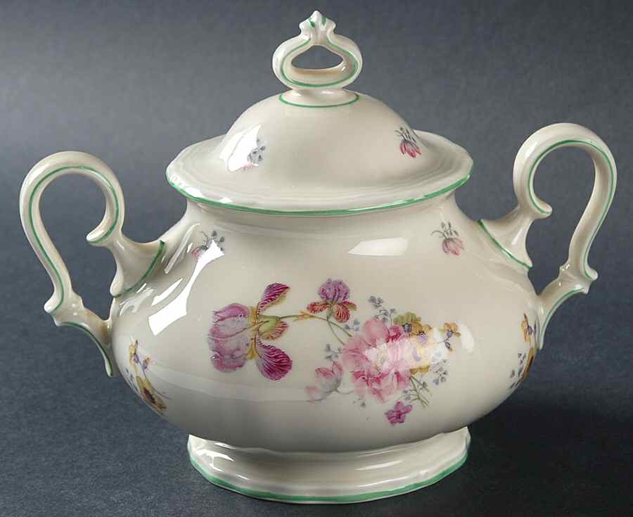 2664 (Chippendale, Cream, Green Trim) Sugar Bowl & Lid by Rosenthal - Continental-1
