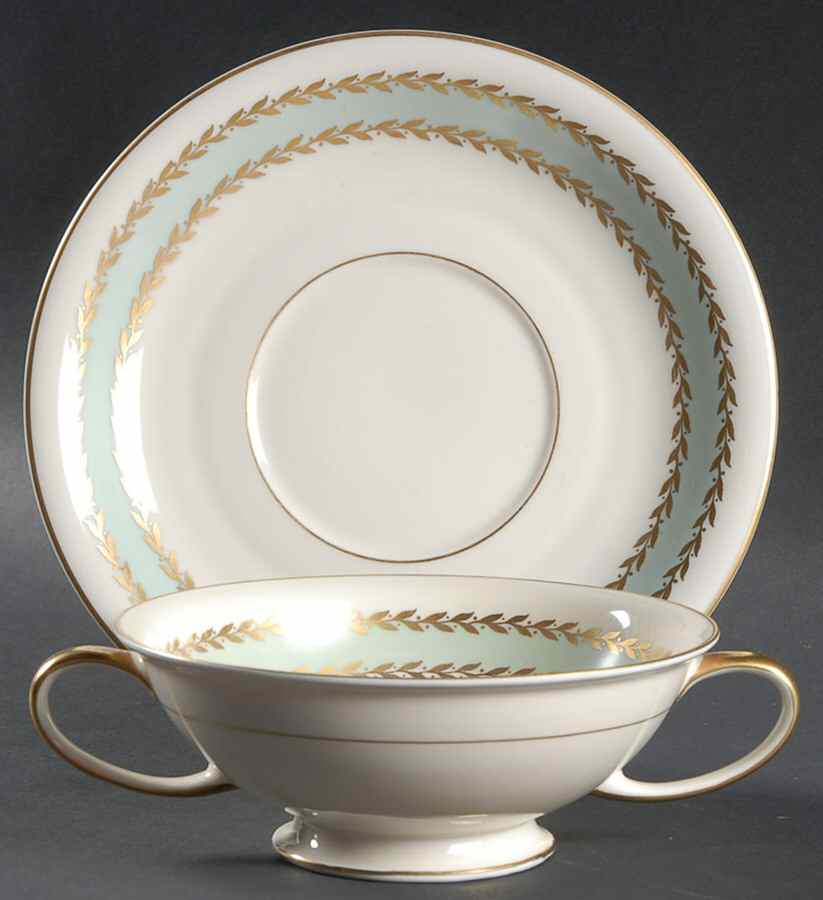 Embassy Turquoise Footed Cream Soup Bowl & Saucer Set by Rosenthal - Continental-1