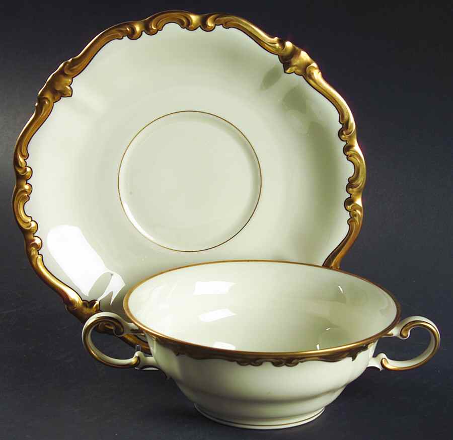 5647 (Ivory Background, Black Line) Flat Cream Soup Bowl & Saucer Set by Rosenthal - Continental-1