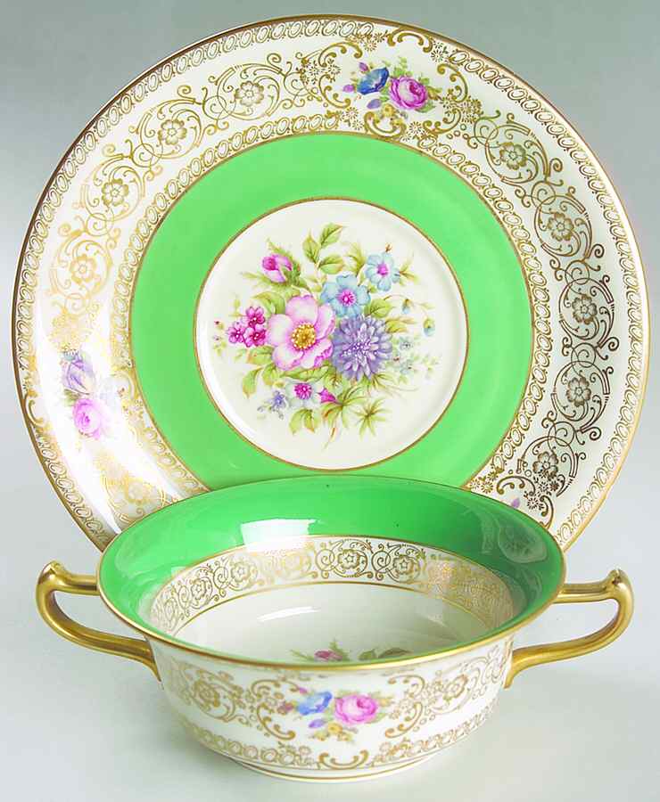 5893 (Green) Flat Cream Soup Bowl & Saucer Set by Rosenthal - Continental-1
