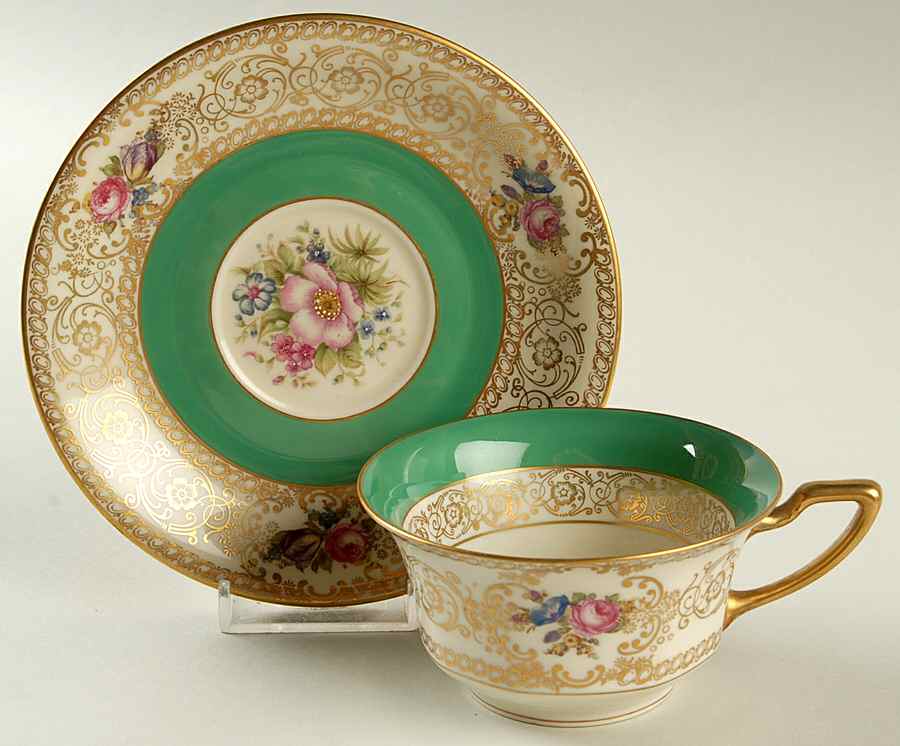 5893 (Green) Flat Cup & Saucer Set by Rosenthal - Continental-1