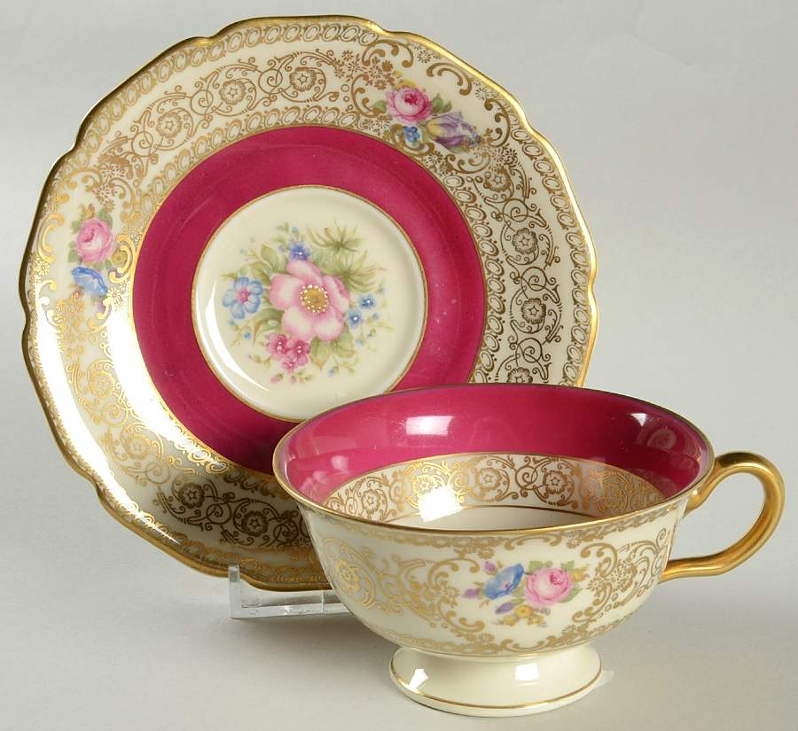 5893 (Maroon) Footed Cup & Saucer Set by Rosenthal - Continental-1
