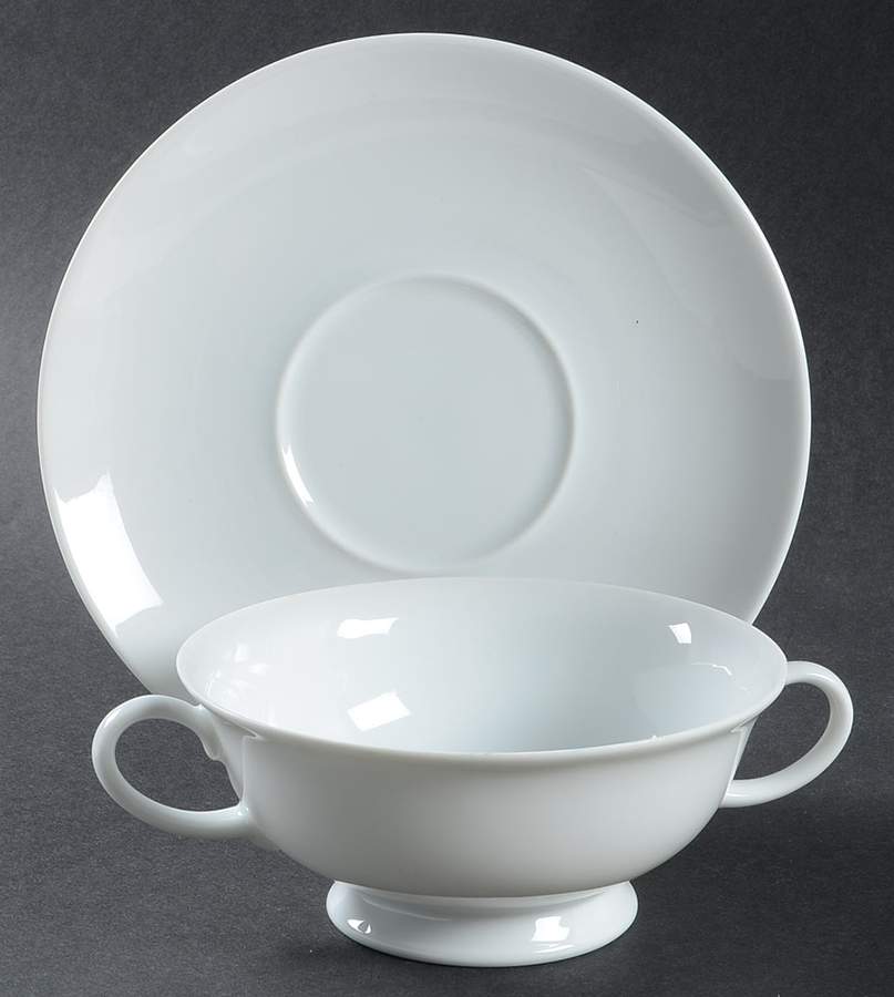 Aida (White) Footed Cream Soup Bowl & Saucer Set by Rosenthal - Continental-1