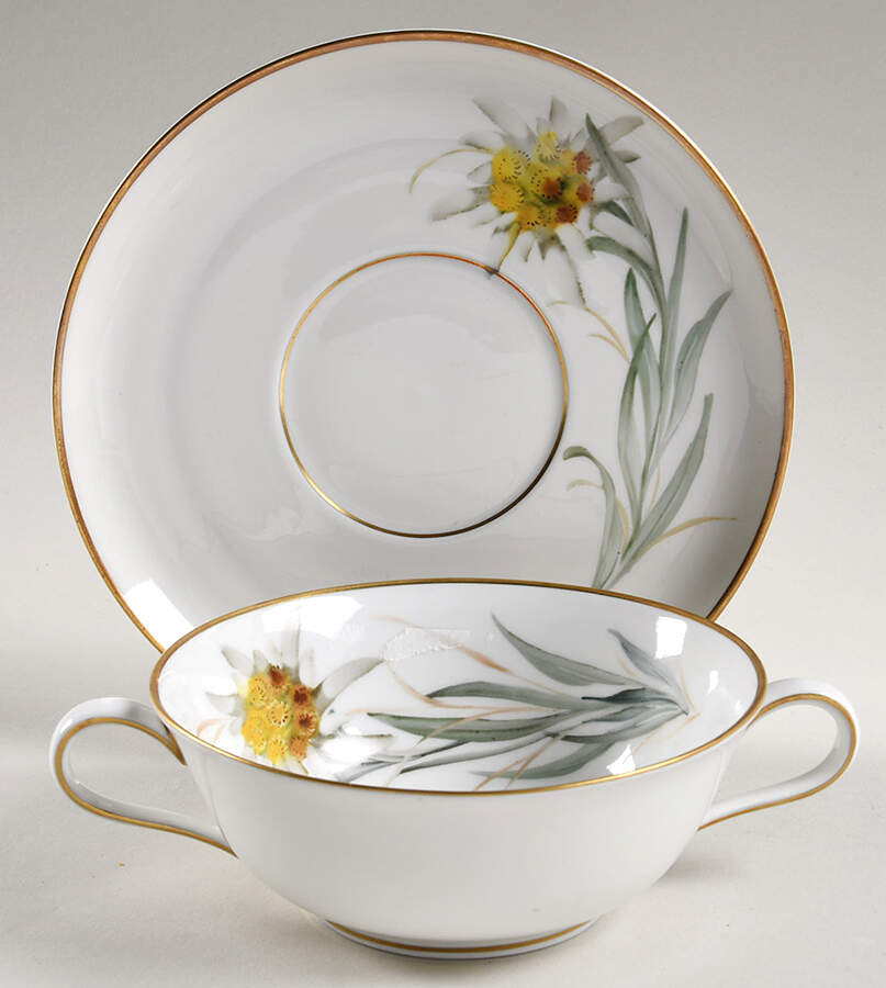 Alpine Flowers Flat Cream Soup Bowl & Saucer Set by Rosenthal - Continental-1