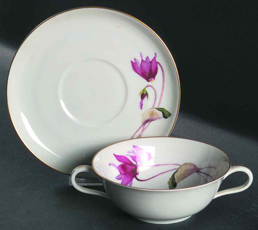Alpine Flowers Flat Cream Soup Bowl & Saucer Set by Rosenthal - Continental-1