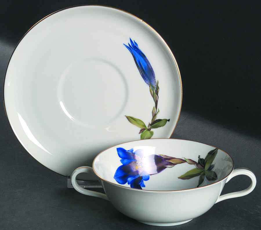 Alpine Flowers Flat Cream Soup Bowl & Saucer Set by Rosenthal - Continental-1