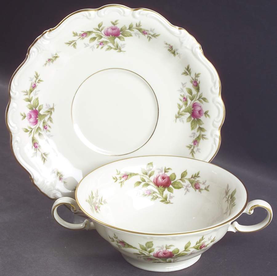Antoinette (Pompadour Shape) Footed Cream Soup Bowl & Saucer Set by Rosenthal - Continental-1