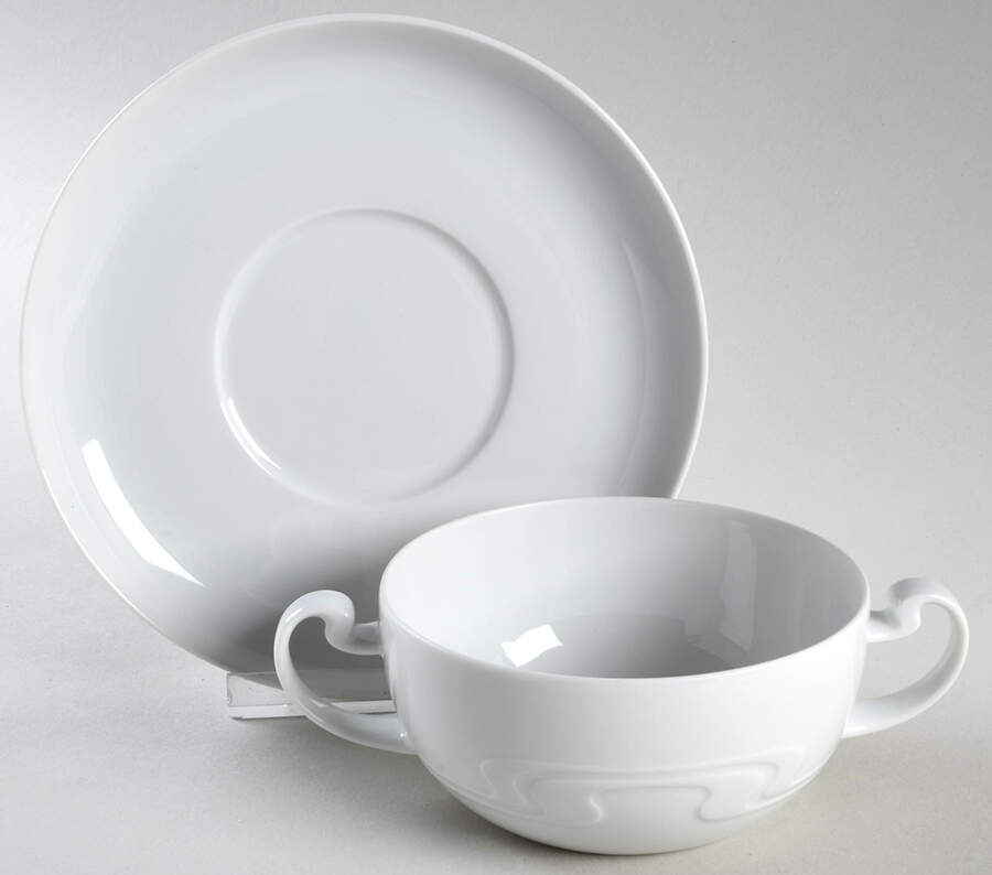 Asymmetria White Flat Cream Soup Bowl & Saucer Set by Rosenthal - Continental-1
