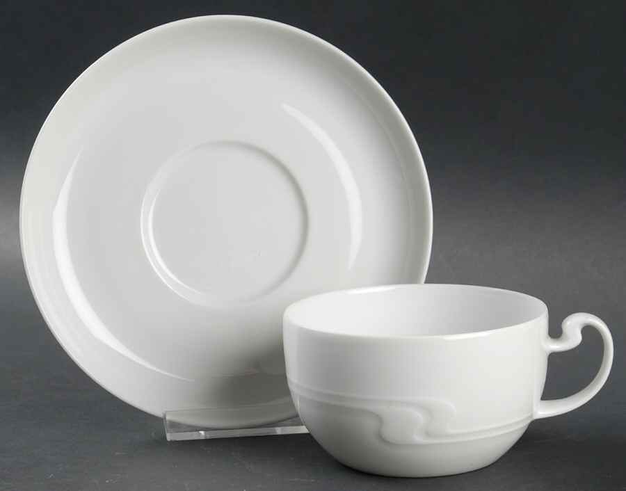 Asymmetria White Flat Cup & Saucer Set by Rosenthal - Continental-1