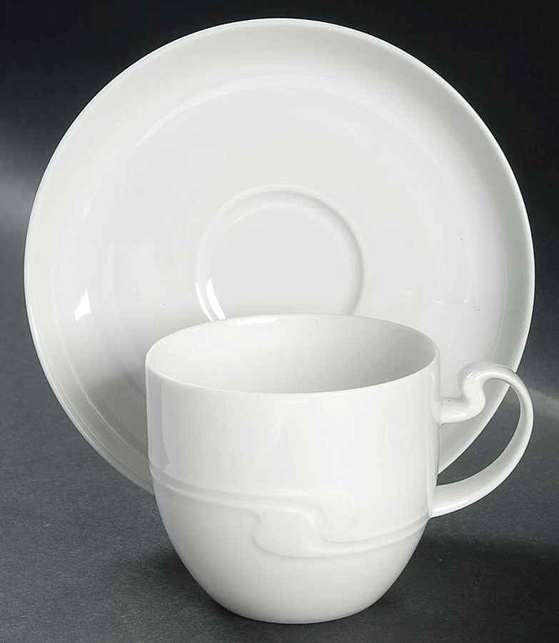 Asymmetria White Flat Cup & Saucer Set by Rosenthal - Continental-1