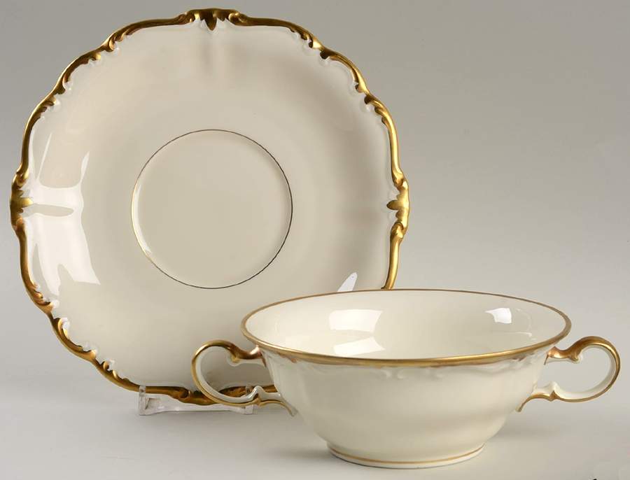 Baroque Gold Flat Cream Soup Bowl & Saucer Set by Rosenthal - Continental-1
