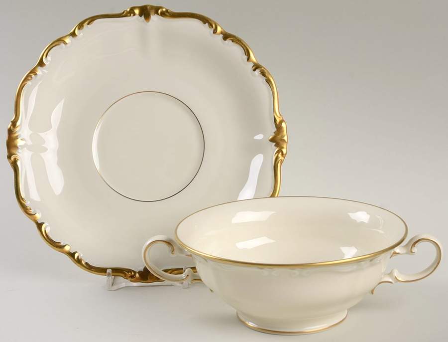 Baroque Gold Footed Cream Soup Bowl & Saucer Set by Rosenthal - Continental-1