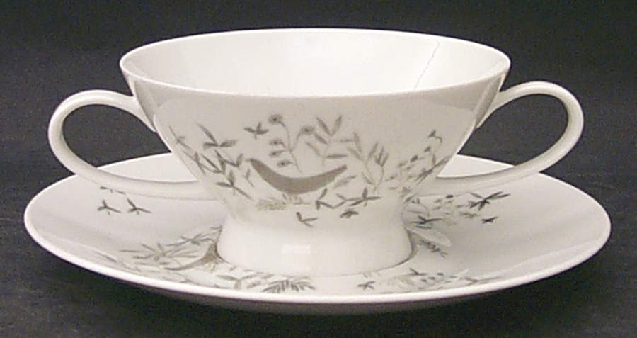 Birds On Trees Footed Cream Soup Bowl & Saucer Set by Rosenthal - Continental-1
