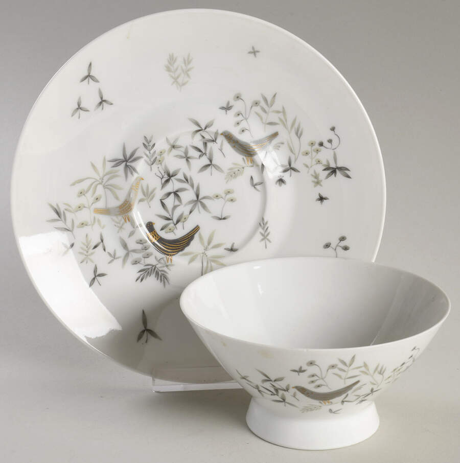 Birds On Trees Footed Cream Soup Bowl & Saucer Set by Rosenthal - Continental-1