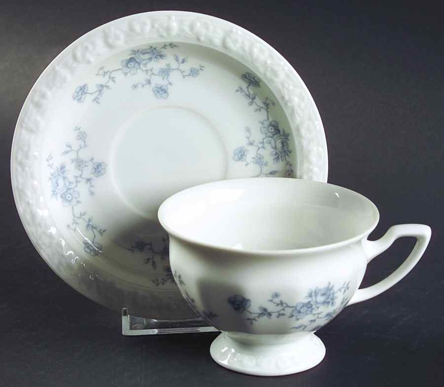 Blue Bouquet Footed Cup & Saucer Set by Rosenthal - Continental-1