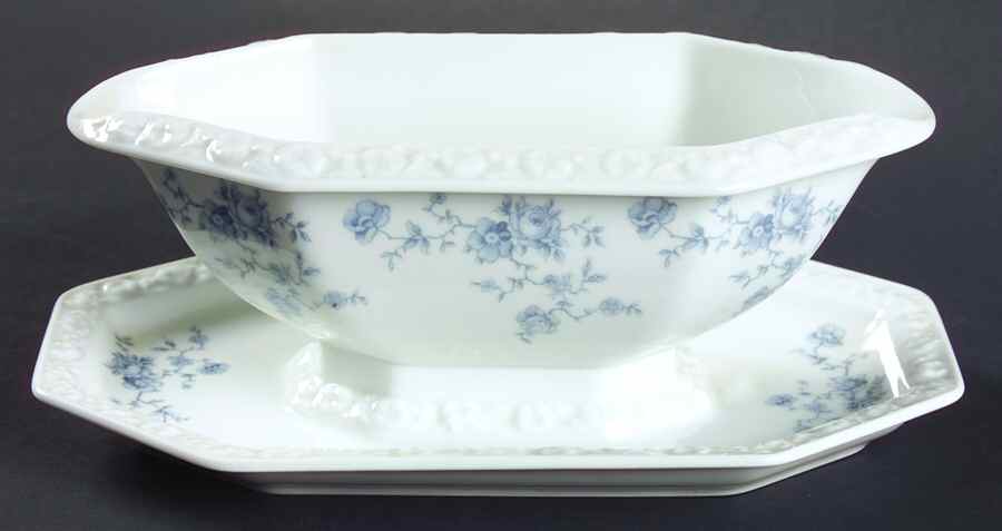 Blue Bouquet Gravy Boat with Attached Underplate by Rosenthal - Continental-1