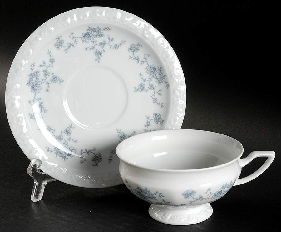 Blue Bouquet Footed Cup & Saucer Set by Rosenthal - Continental-1