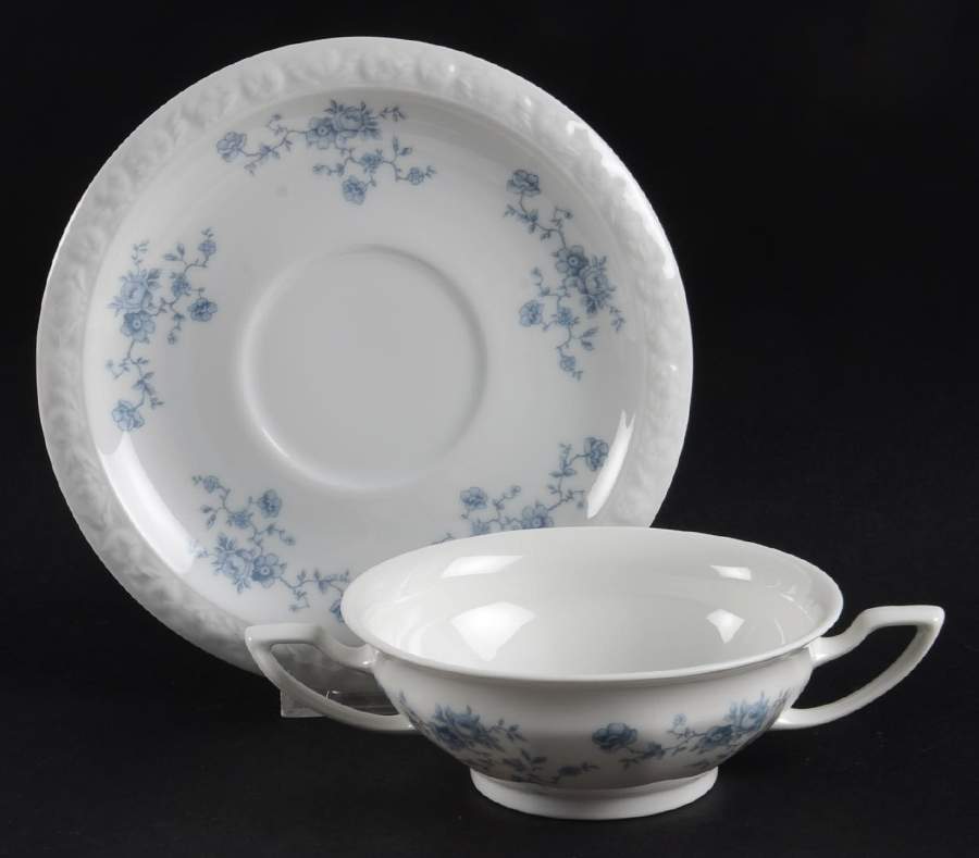 Blue Bouquet Flat Cream Soup Bowl & Saucer Set by Rosenthal - Continental-1