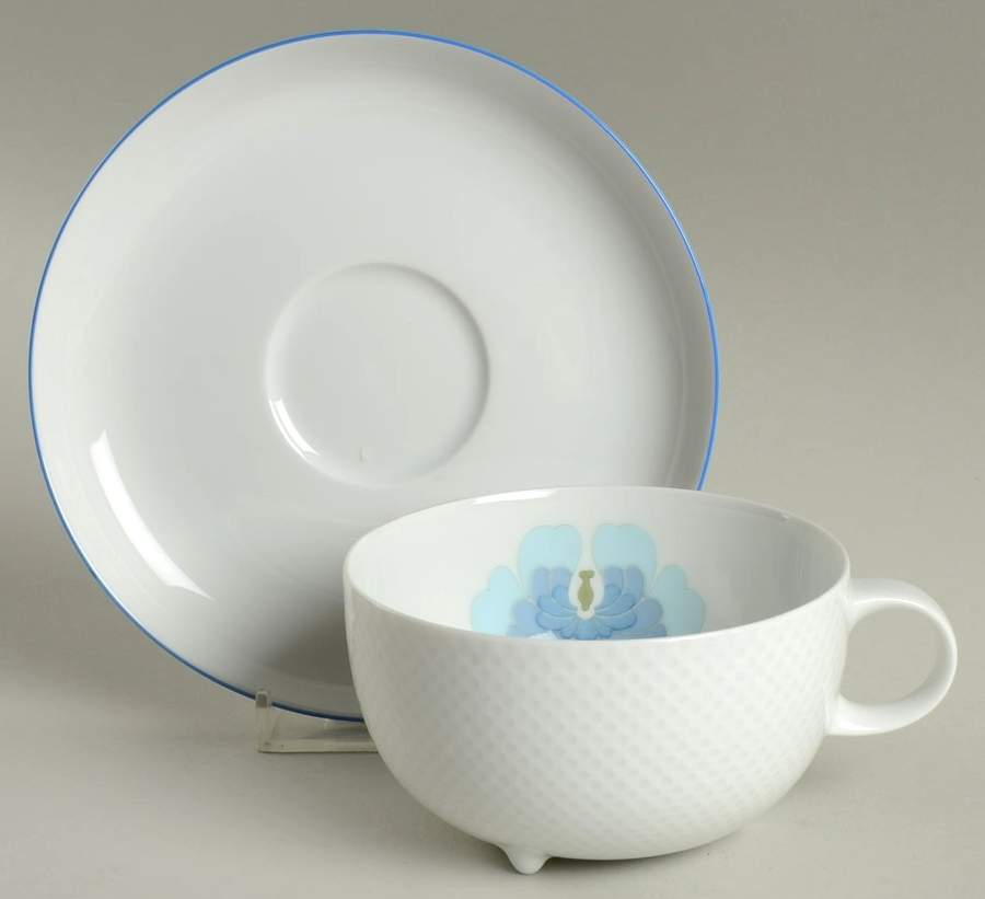 Blue Flower (Century Shape, Coupe) Footed Cup & Saucer Set by Rosenthal - Continental-1