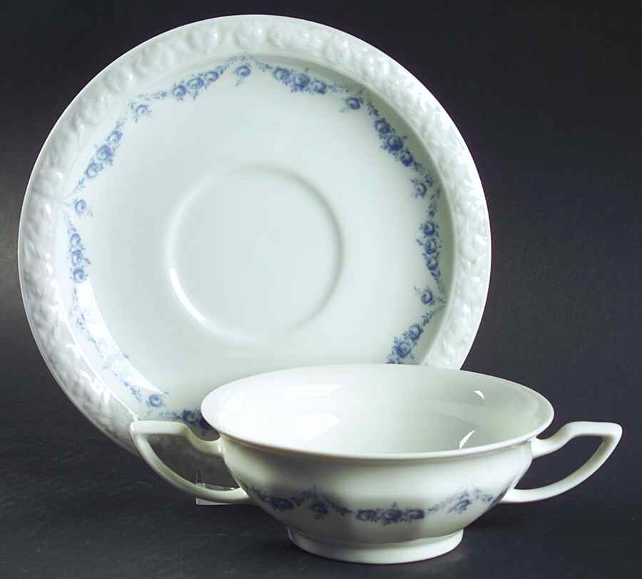 Blue Garland Footed Cream Soup Bowl & Saucer Set by Rosenthal - Continental-1