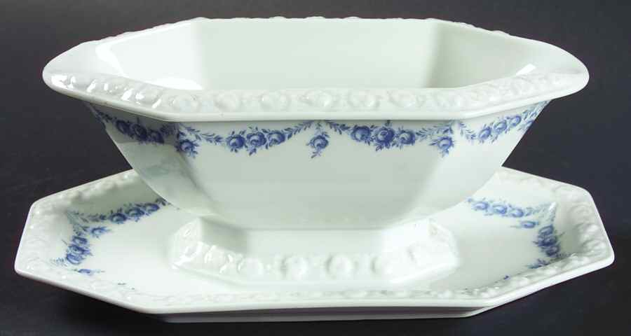 Blue Garland Gravy Boat with Attached Underplate by Rosenthal - Continental-1