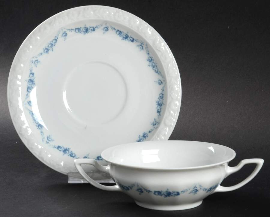 Blue Garland Flat Cream Soup Bowl & Saucer Set by Rosenthal - Continental-1