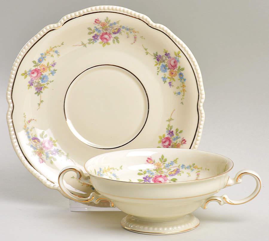 Bridal Rose Footed Cream Soup Bowl & Saucer Set by Rosenthal - Continental-1