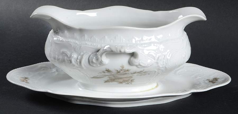 Brown Rose (Sanssouci) Gravy Boat with Attached Underplate by Rosenthal - Continental-1