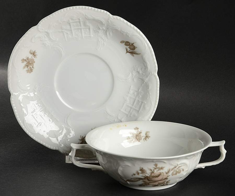 Brown Rose (Sanssouci) Flat Cream Soup Bowl & Saucer Set by Rosenthal - Continental-1