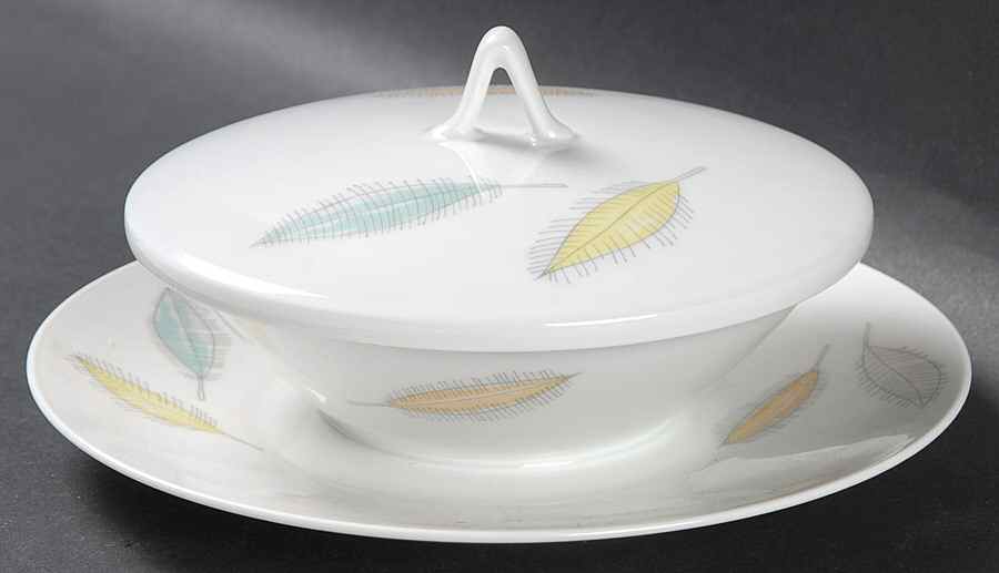 Bunte Blatter Round Sauce Boat w/Attached Underplate & Lid by Rosenthal - Continental-1