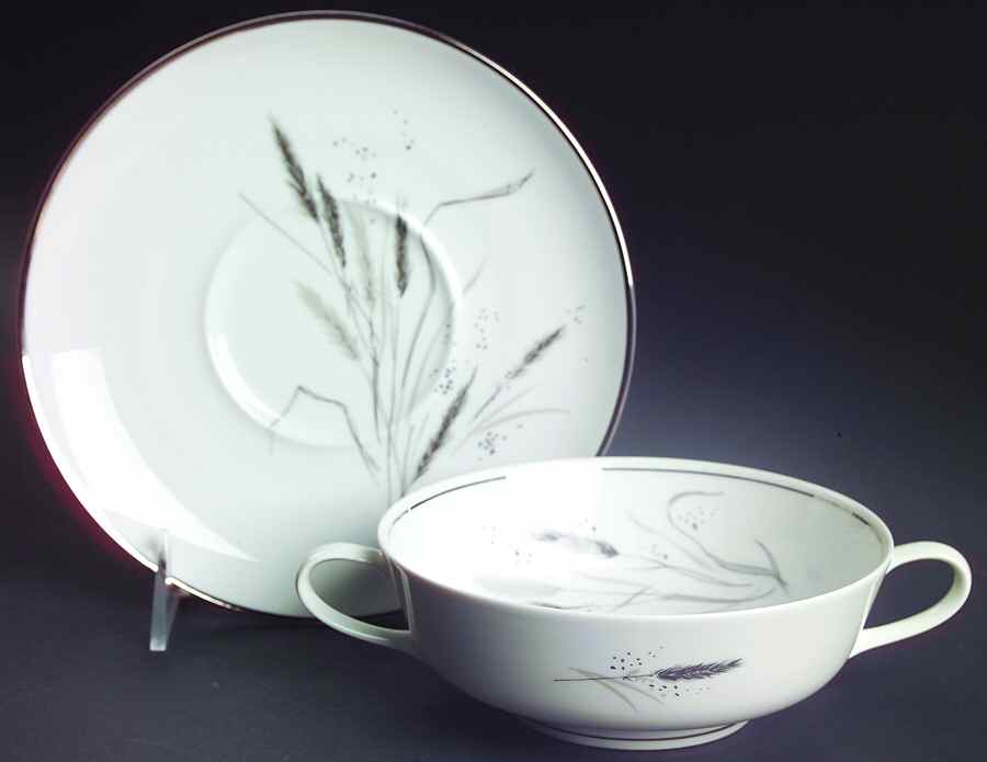 Ceres (Platinum Trim) Footed Cream Soup Bowl & Saucer Set by Rosenthal - Continental-1