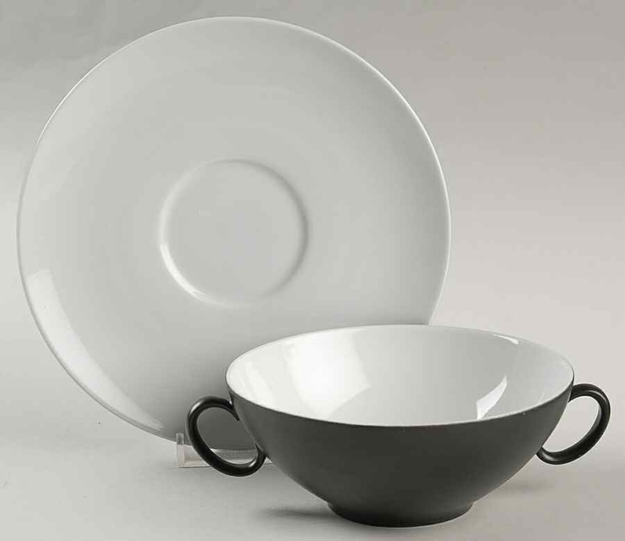 Charcoal Flat Cream Soup Bowl & Saucer Set by Rosenthal - Continental-1