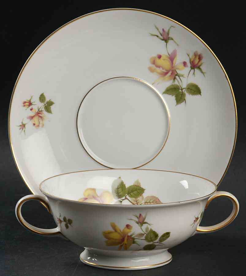Charlene (Aida, White) Footed Cream Soup Bowl & Saucer Set by Rosenthal - Continental-1