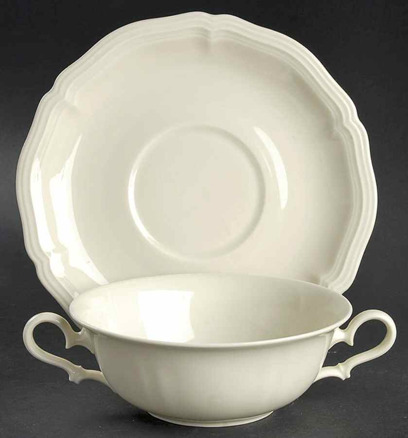Chippendale Cream Undecorated Flat Cream Soup Bowl & Saucer Set by Rosenthal - Continental-1