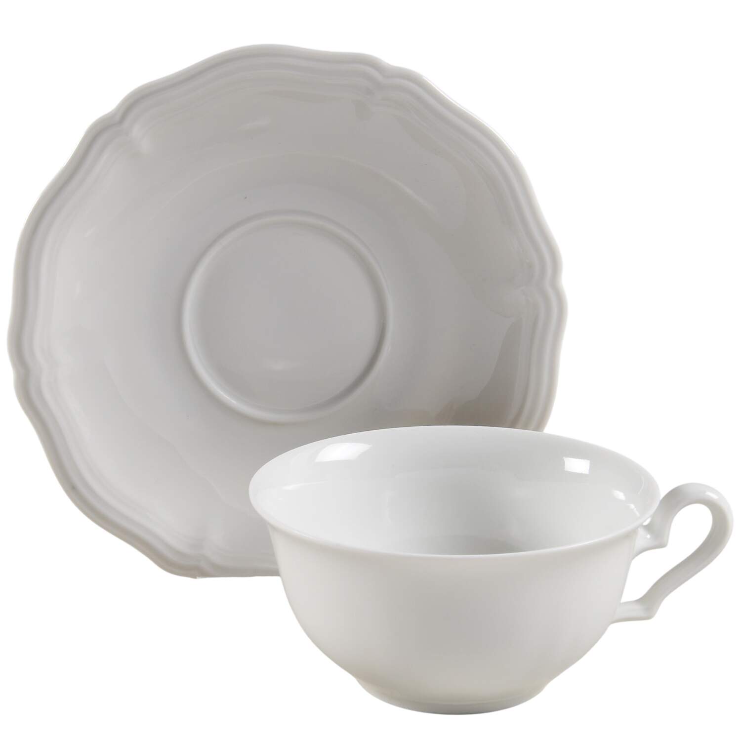 Chippendale All White Flat Cup & Saucer Set by Rosenthal - Continental-1