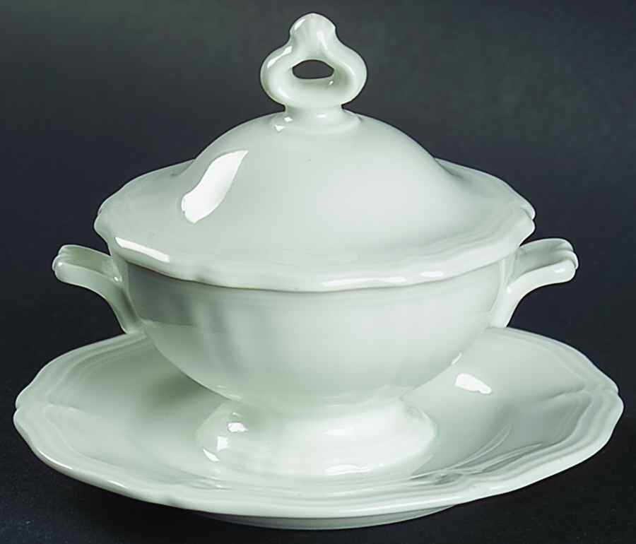 Chippendale All White Mustard with Lid & Attached Underplate by Rosenthal - Continental-1